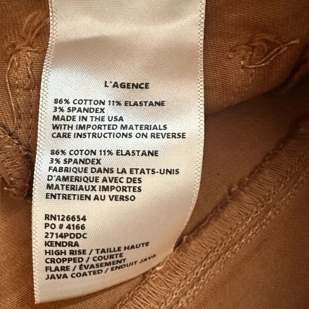 L’AGENCE Jeans Kendra Coated Cropped Flare Java Tan Denim Women Size 25 NWOT NEW - Picture 12 of 12
